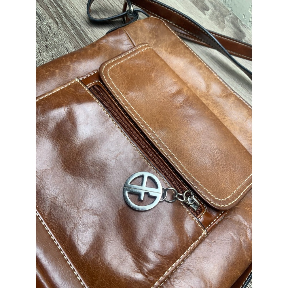 Giani Bernini Bag Womens Brown Genuine Leather Crossbody 10"X10"X2" Handbag Zip
